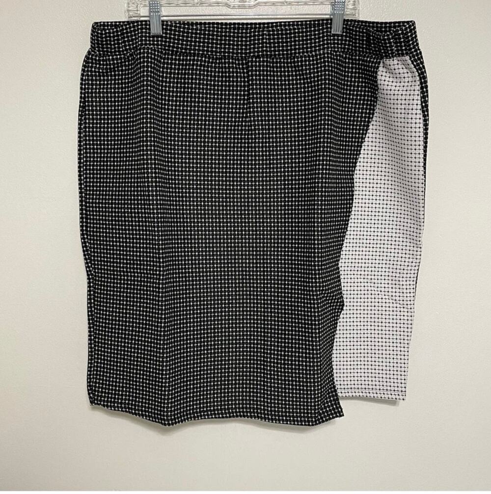 Jessica London Black White Plaid Faux Wrap Skirt 18/20 NWT